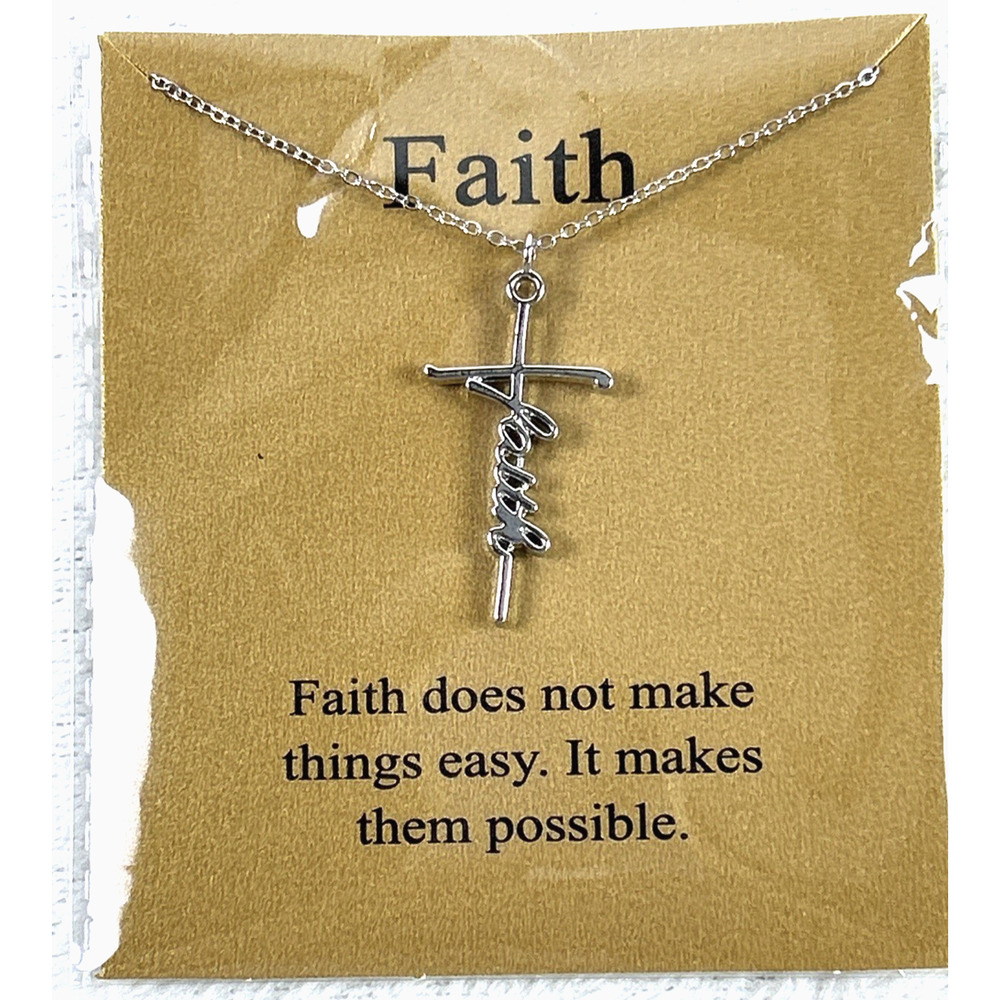 Message Card Faith Cross Necklace Friendship Good Luck Elephant Pendant NIP